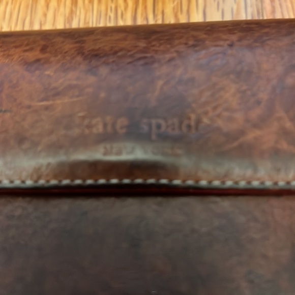 Kate Spade Vintage Brown Leather Trifold Continental Wallet With Pink Interior - Picture 2 of 14